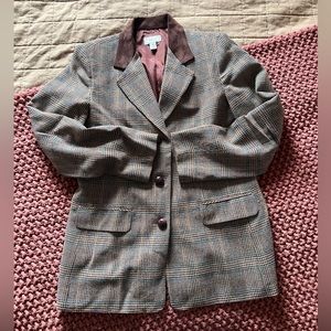 Vintage 90s Wool Blazer with Suede Collar and Leather Buttons